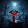 Halloween Gothic Table Lamp with Battery Powered LED Light and Translucent Red Bat Wings - Image 1