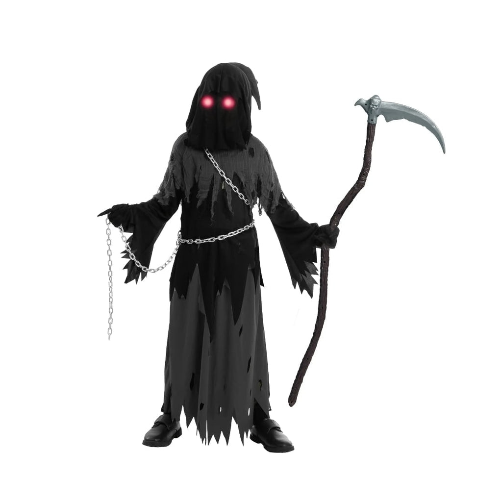 Halloween Grim Reaper Costume with Glowing Glasses and Toy Scythe for Kids - Image 6