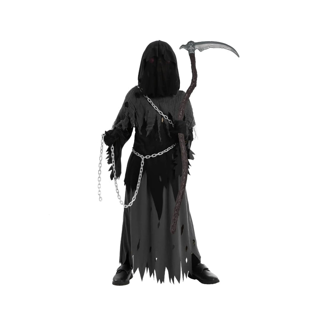 Halloween Grim Reaper Costume with Glowing Glasses and Toy Scythe for Kids - Image 8