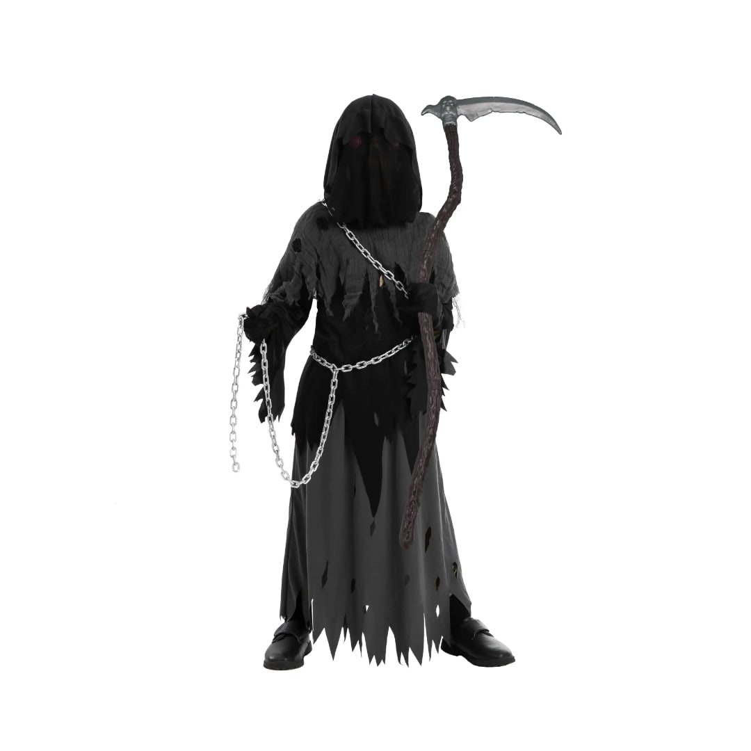 Halloween Grim Reaper Costume with Glowing Glasses and Toy Scythe for Kids - Image 8