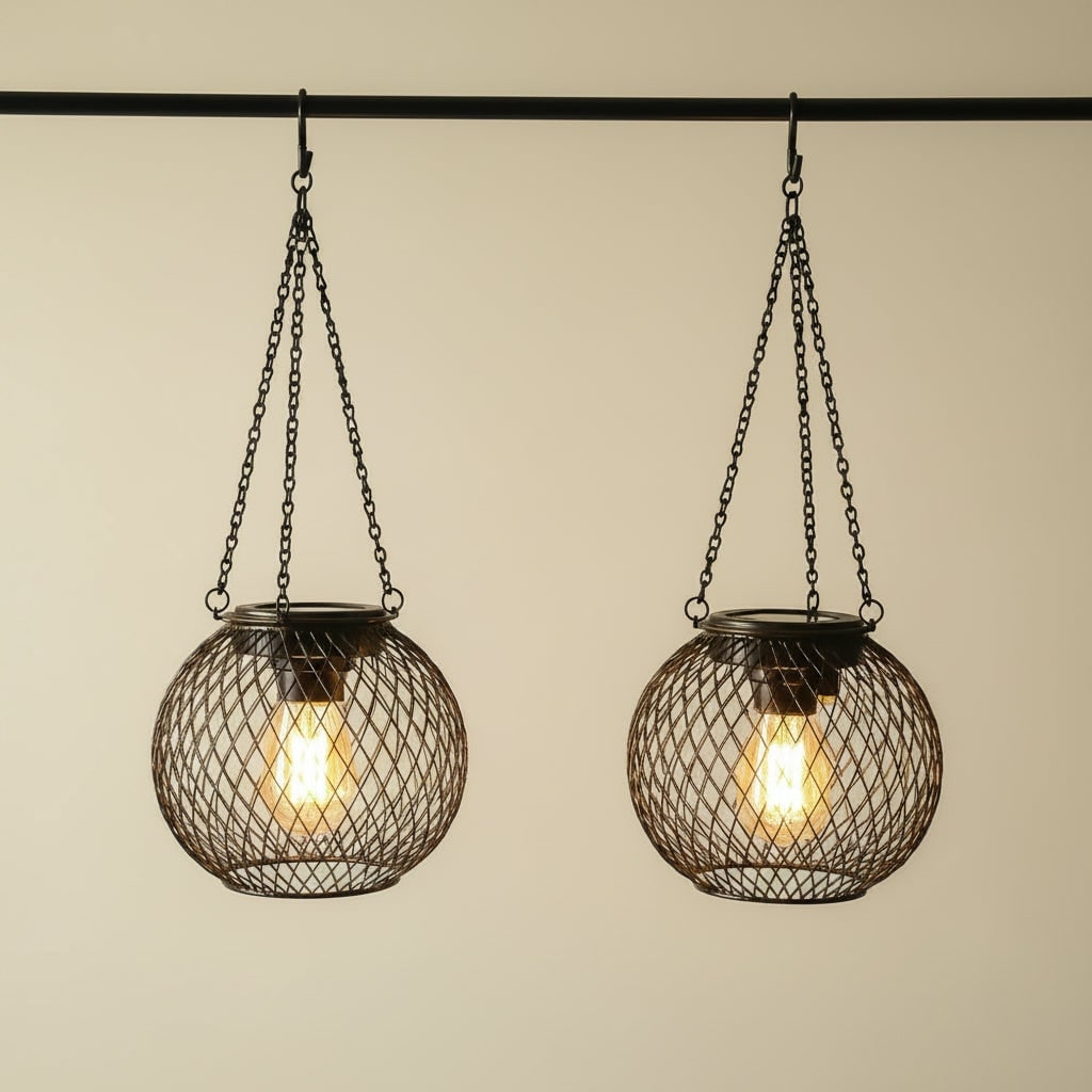 Halloween Hanging Solar Lights Outdoor with Wire Mesh Globe and Edison LED Bulb for Yard Decoration - Image 2