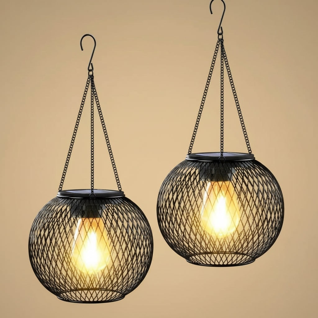 Halloween Hanging Solar Lights Outdoor with Wire Mesh Globe and Edison LED Bulb for Yard Decoration - Image 4