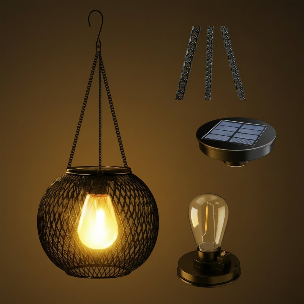 Halloween Hanging Solar Lights Outdoor with Wire Mesh Globe and Edison LED Bulb for Yard Decoration - Image 6