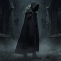 Halloween Hooded Cloak with Double-Layered Shoulder Capelet and Embroidered Trim - Image 1