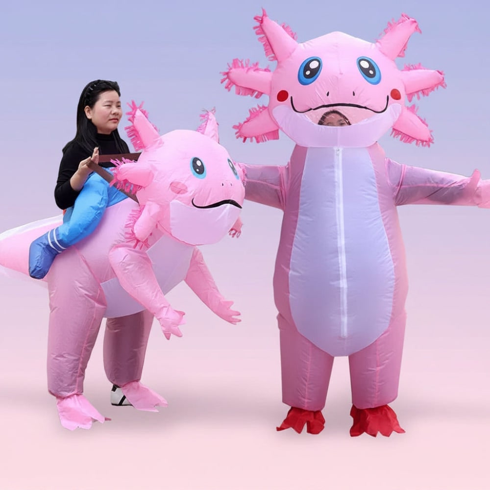 Halloween Inflatable Axolotl Costume with Battery-Operated Fan - Image 1