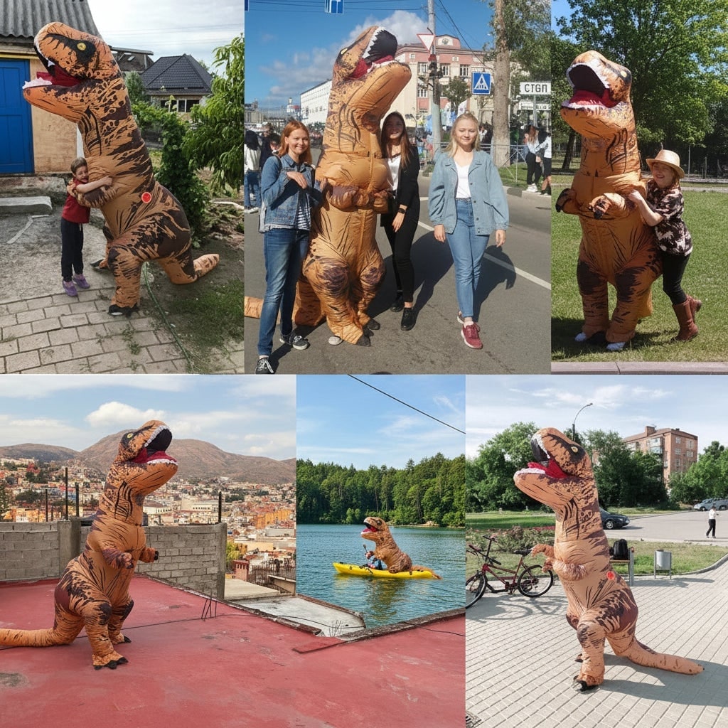 Halloween Inflatable Dinosaur Costume T-Rex Blow Up Outfit with Built-In Fan and Battery Pack - Image 2