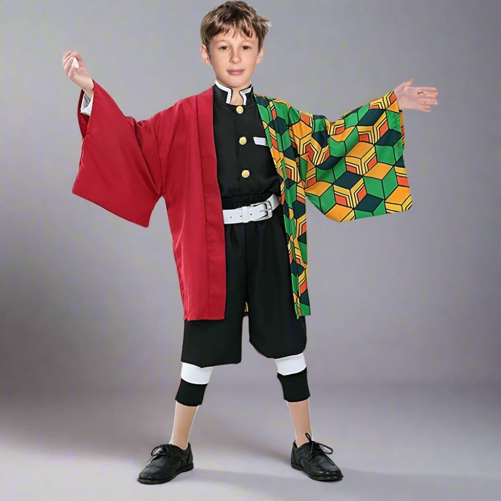 Halloween Kids' Anime Cosplay Costume with Kimono Haori Coat and Obi Belt Outfit - Image 11