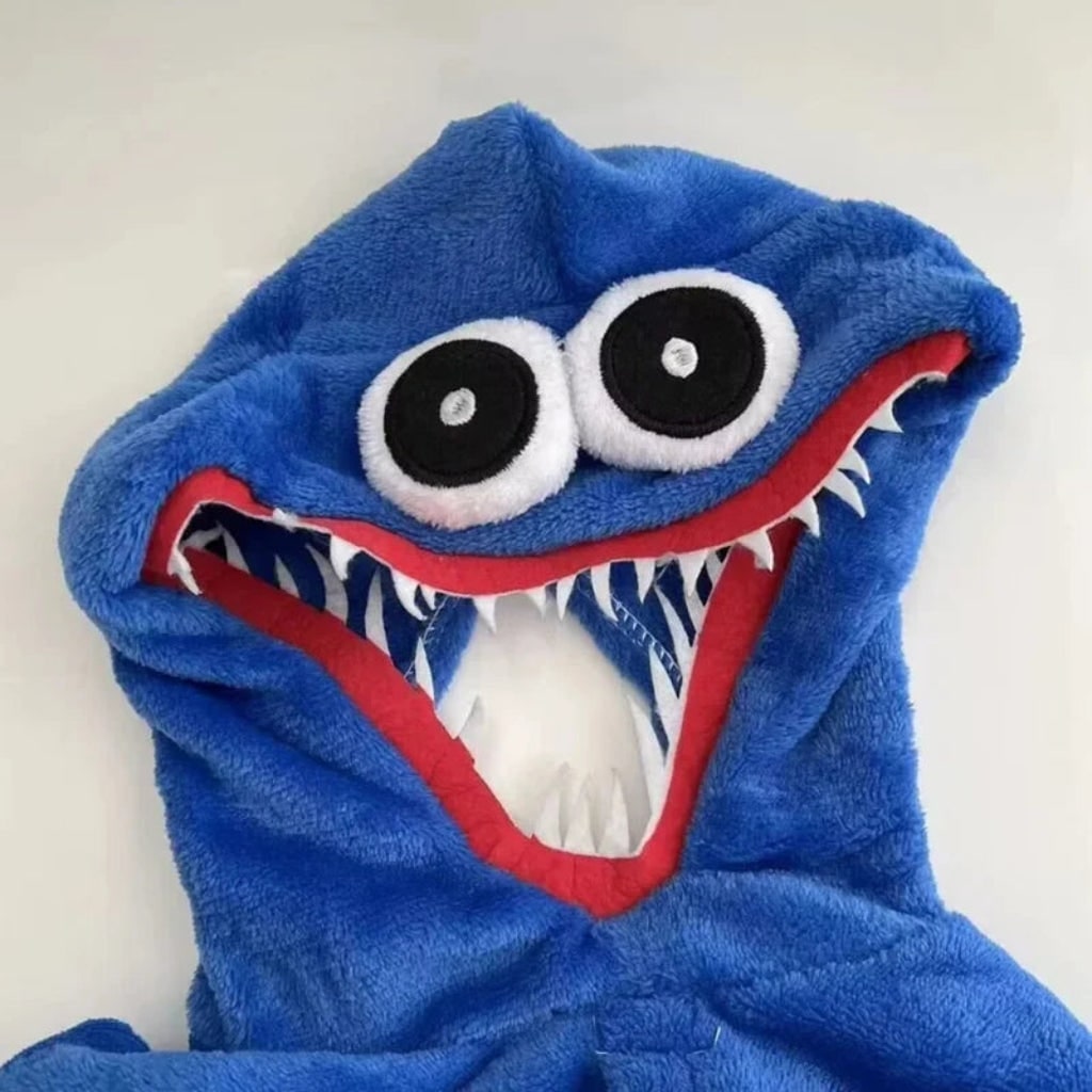 Halloween Kids' Monster Onesie Plush Jumpsuit Costume with Hood Embroidered Eyes and Felt Teeth - Image 4