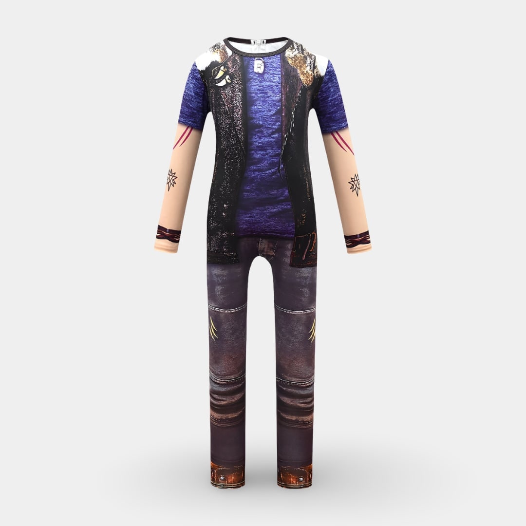 Halloween Kids' Zombie Costume with Graphic Print Tattoo Sleeves and Distressed Details - Image 2