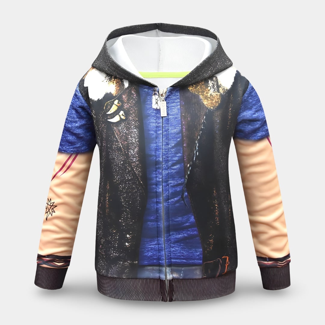Halloween Kids' Zombie Costume with Graphic Print Tattoo Sleeves and Distressed Details - Image 5