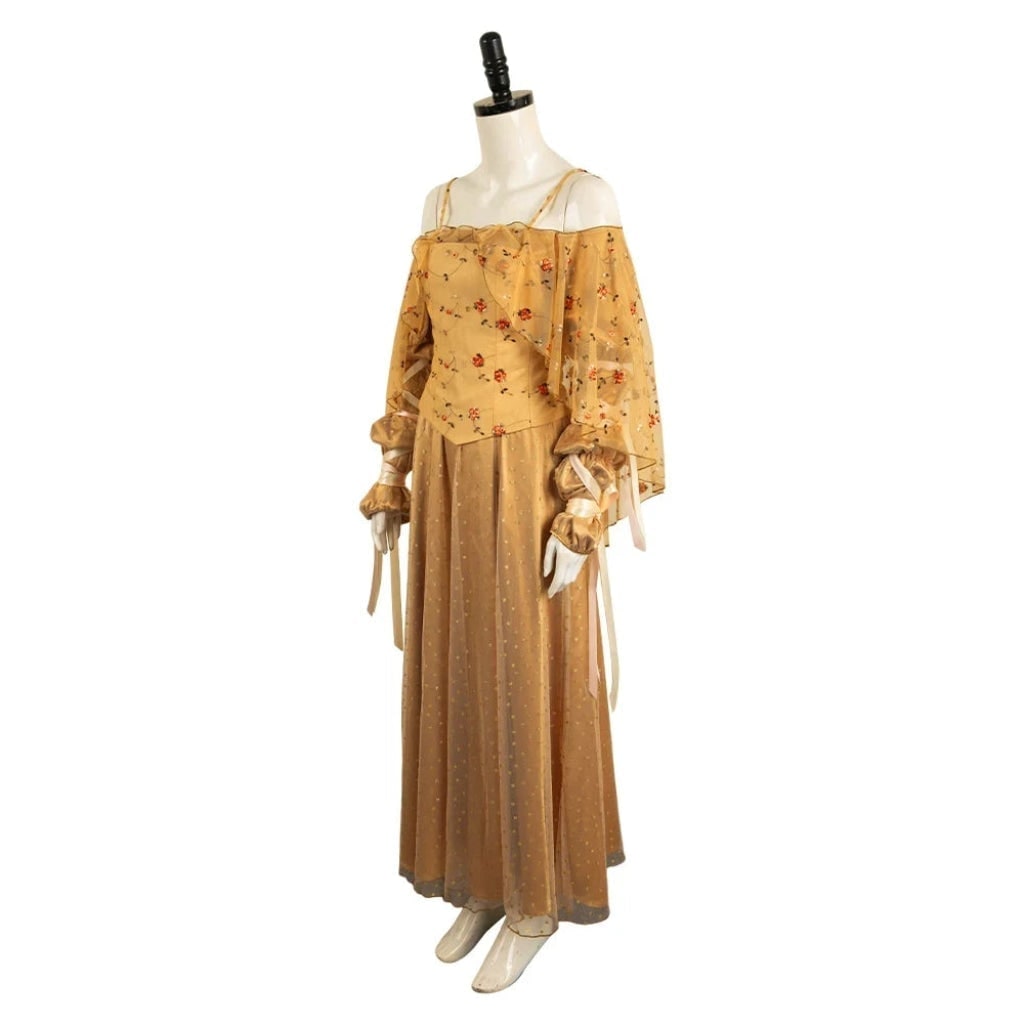 Halloween Medieval Costume Dress with Embroidered Bodice and Glitter Tulle Skirt for Fantasy Party - Image 3