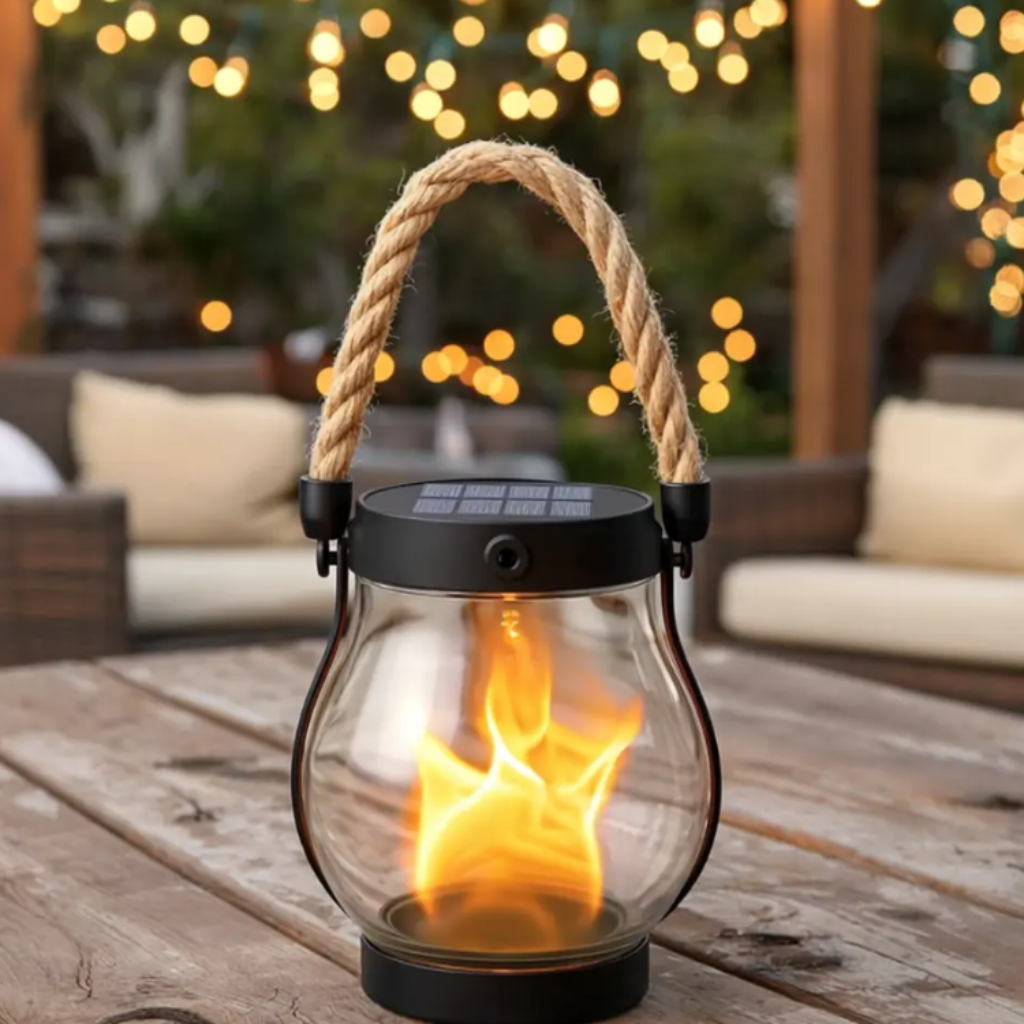 Halloween Outdoor Solar Lantern with Flickering Flame Effect and Rope Handle for Garden Decoration - Image 4