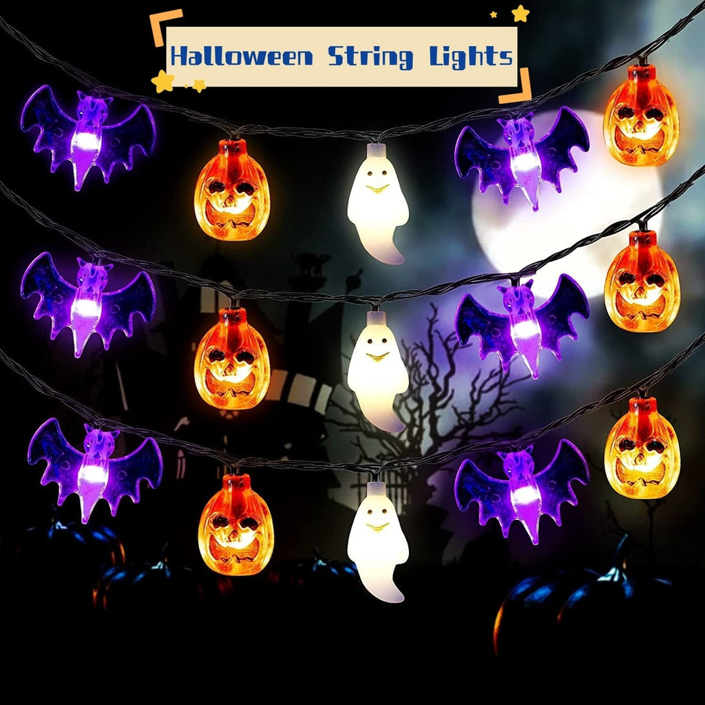 Halloween Outdoor String Lights with LED Pumpkin Ghost and Bat Figures Battery Operated - Image 1