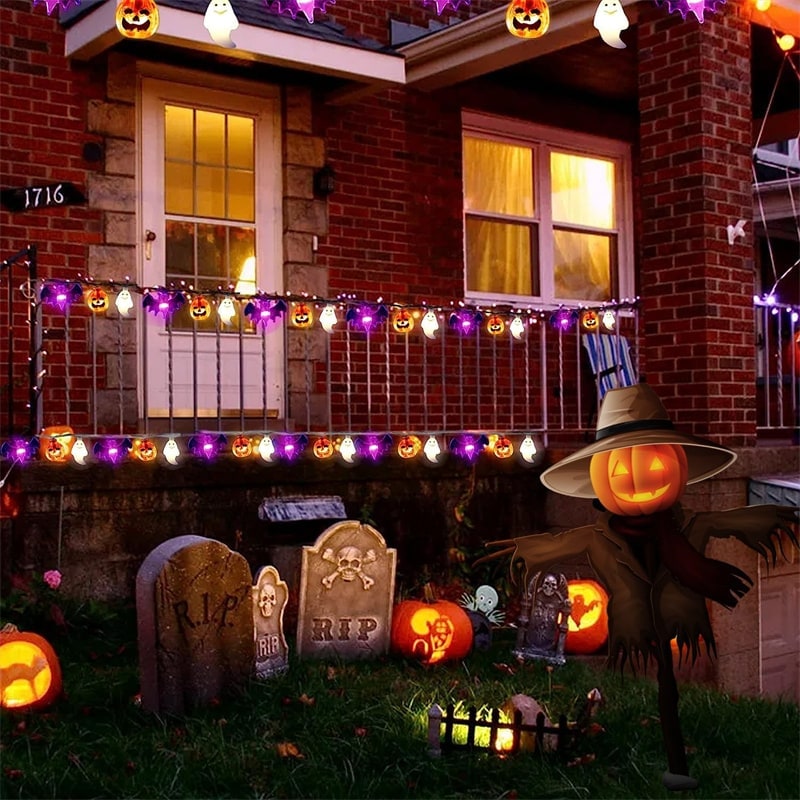 Halloween Outdoor String Lights with LED Pumpkin Ghost and Bat Figures Battery Operated - Image 10