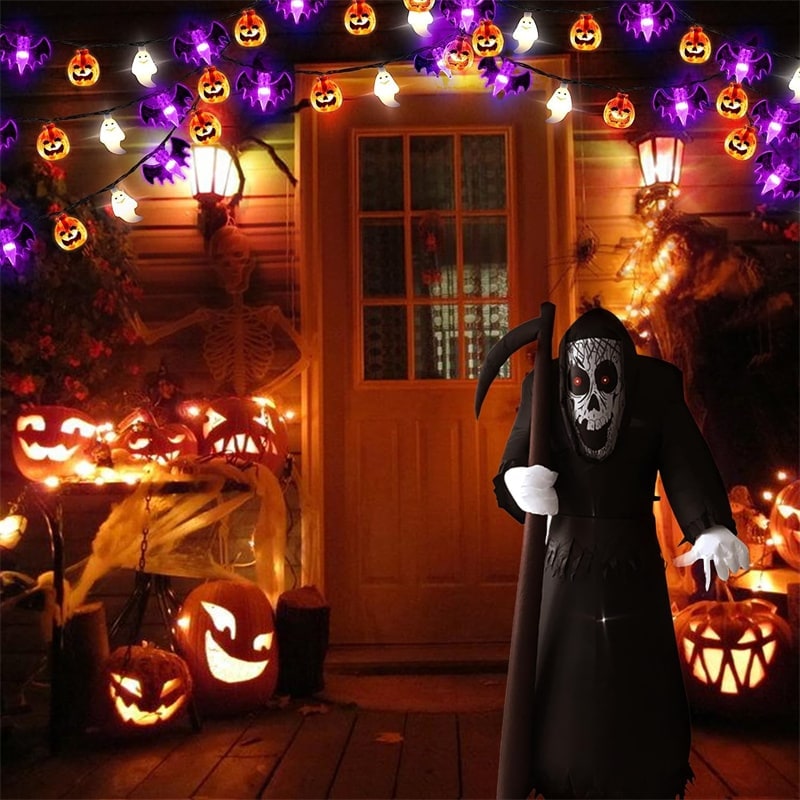 Halloween Outdoor String Lights with LED Pumpkin Ghost and Bat Figures Battery Operated - Image 8