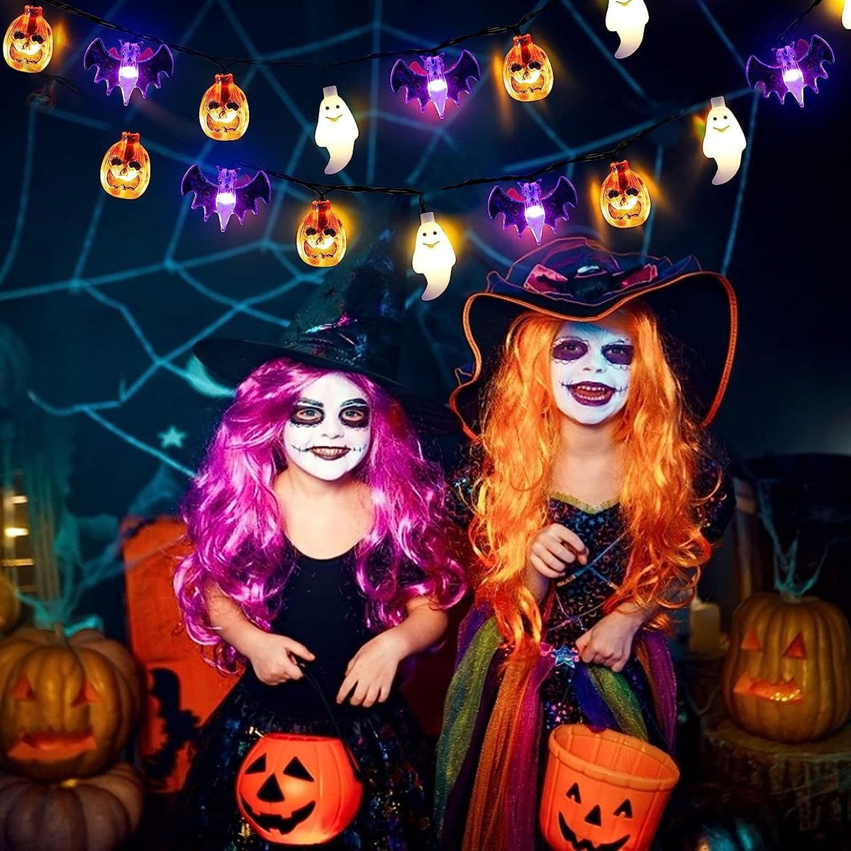 Halloween Outdoor String Lights with LED Pumpkin Ghost and Bat Figures Battery Operated - Image 9