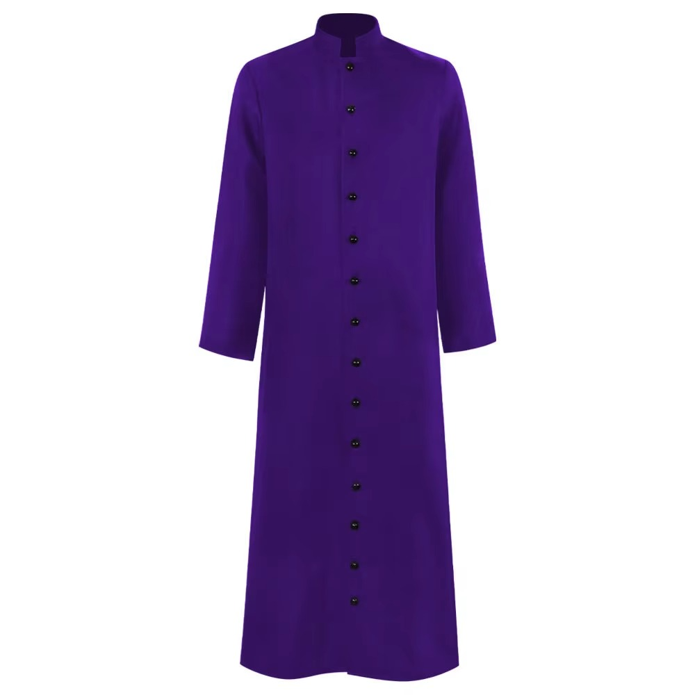 Halloween Priest Costume Cassock Robe with Button Front and Band Collar for Clergy Cosplay Party - Image 5