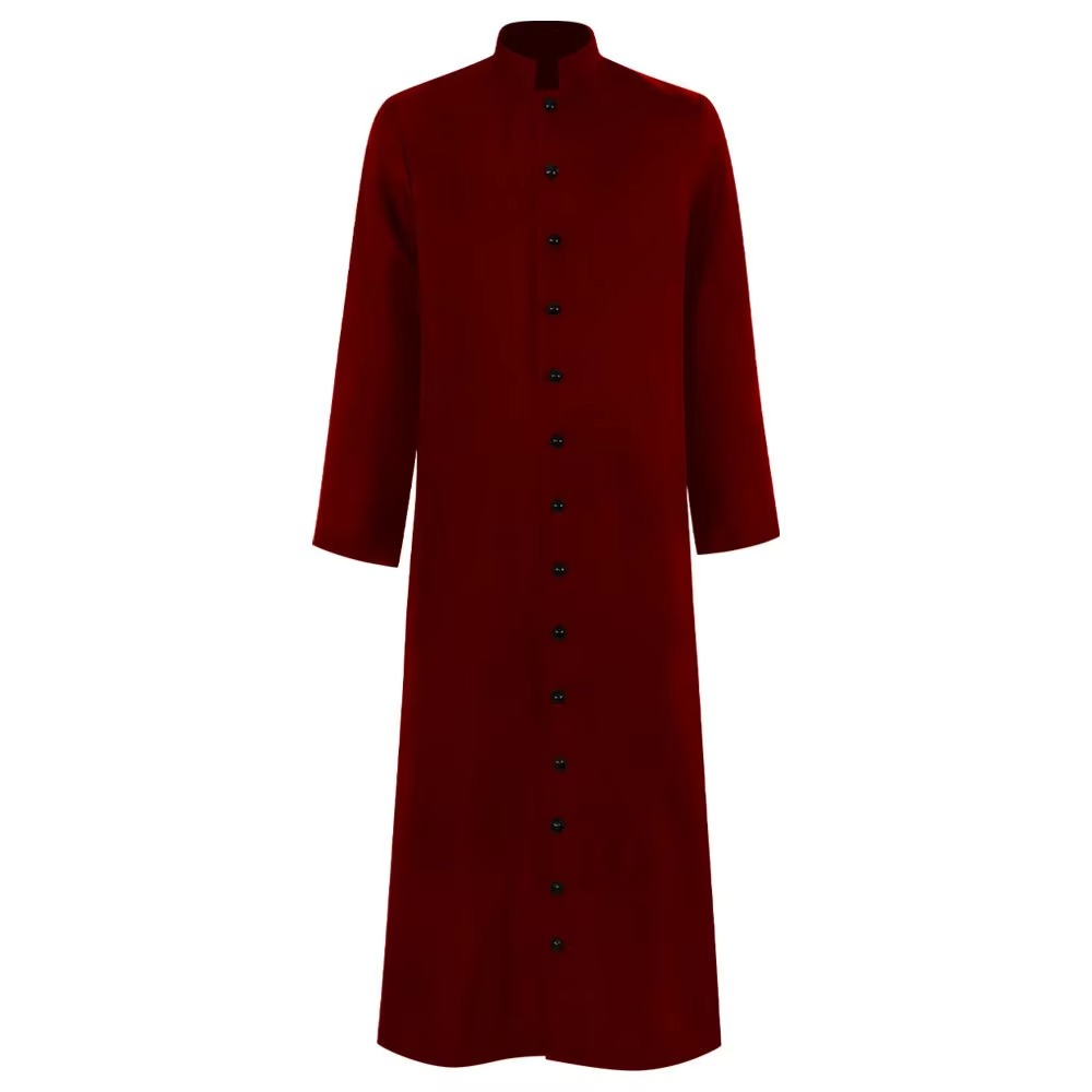 Halloween Priest Costume Cassock Robe with Button Front and Band Collar for Clergy Cosplay Party - Image 6