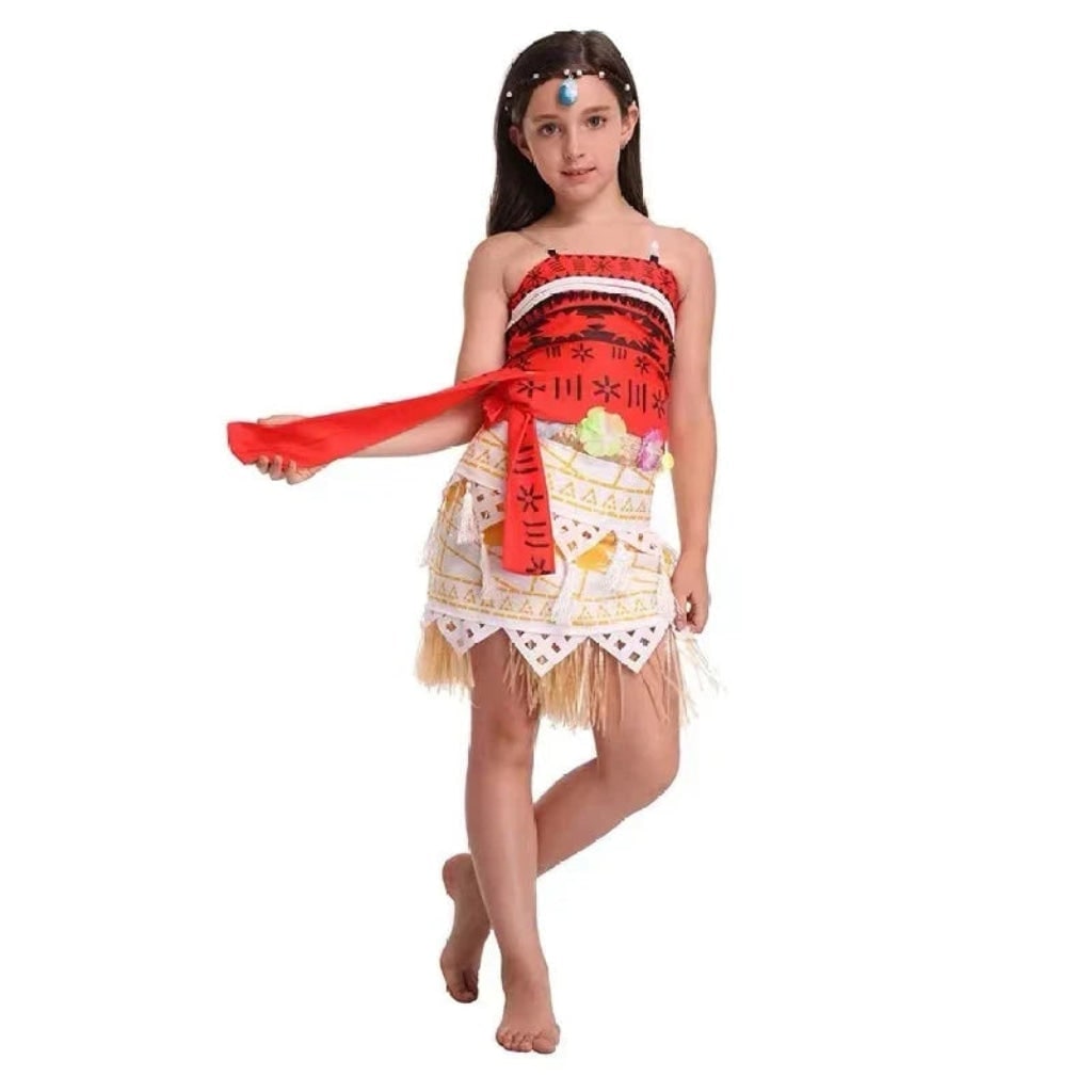 Halloween Princess Costume with Tropical Print Top and Grass Skirt - Image 4