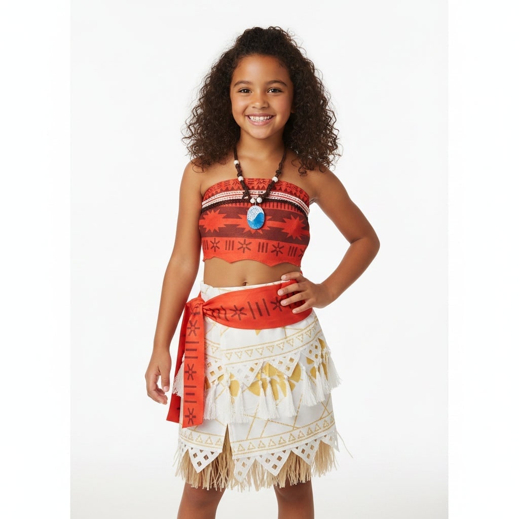 Halloween Princess Costume with Tropical Print Top and Grass Skirt - Image 6