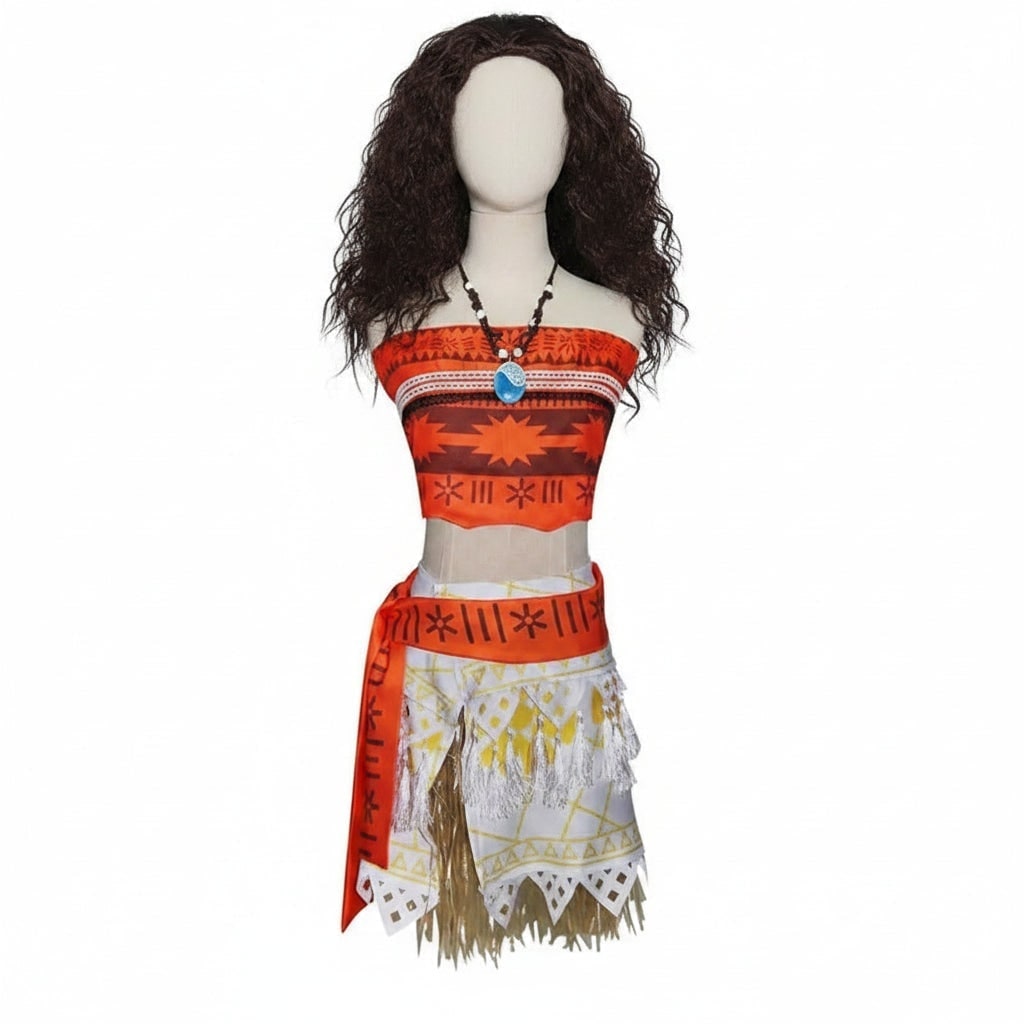 Halloween Princess Costume with Tropical Print Top and Grass Skirt - Image 7