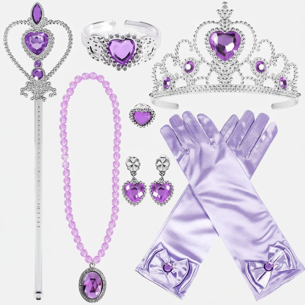 Halloween Princess Dress Up Accessories Set with Tiara Wand Gloves and Jewelry - Image 3