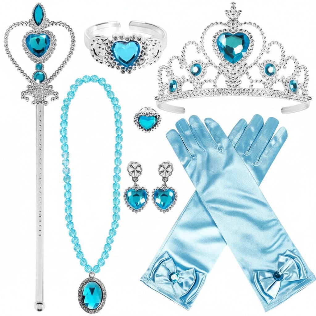 Halloween Princess Dress Up Accessories Set with Tiara Wand Gloves and Jewelry - Image 4