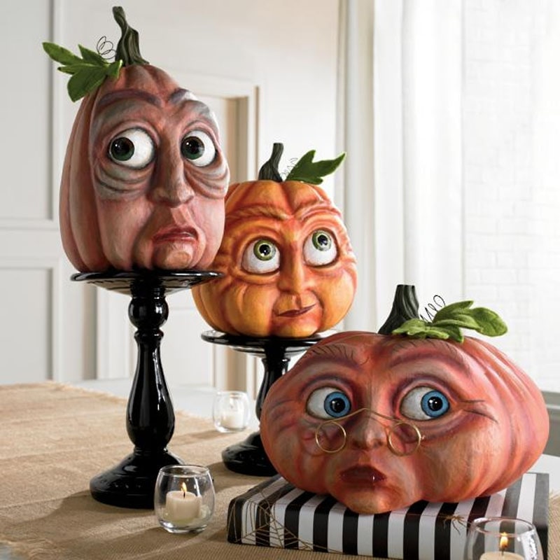 Halloween Pumpkin Decorations Resin Figurine with Expressive Faces for Party and Haunted House Décor - Image 3
