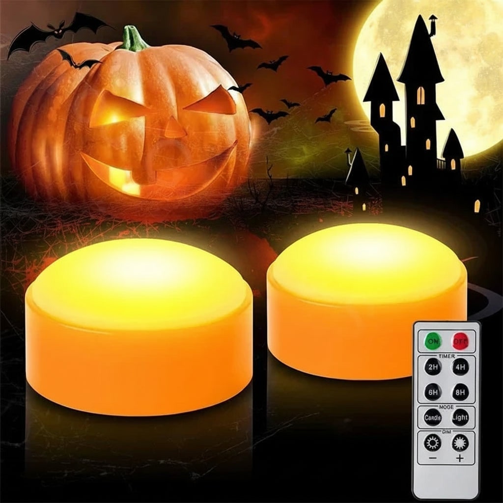 Halloween Pumpkin Lights Battery Operated LED Puck with Remote Control for Party Decoration - Image 3