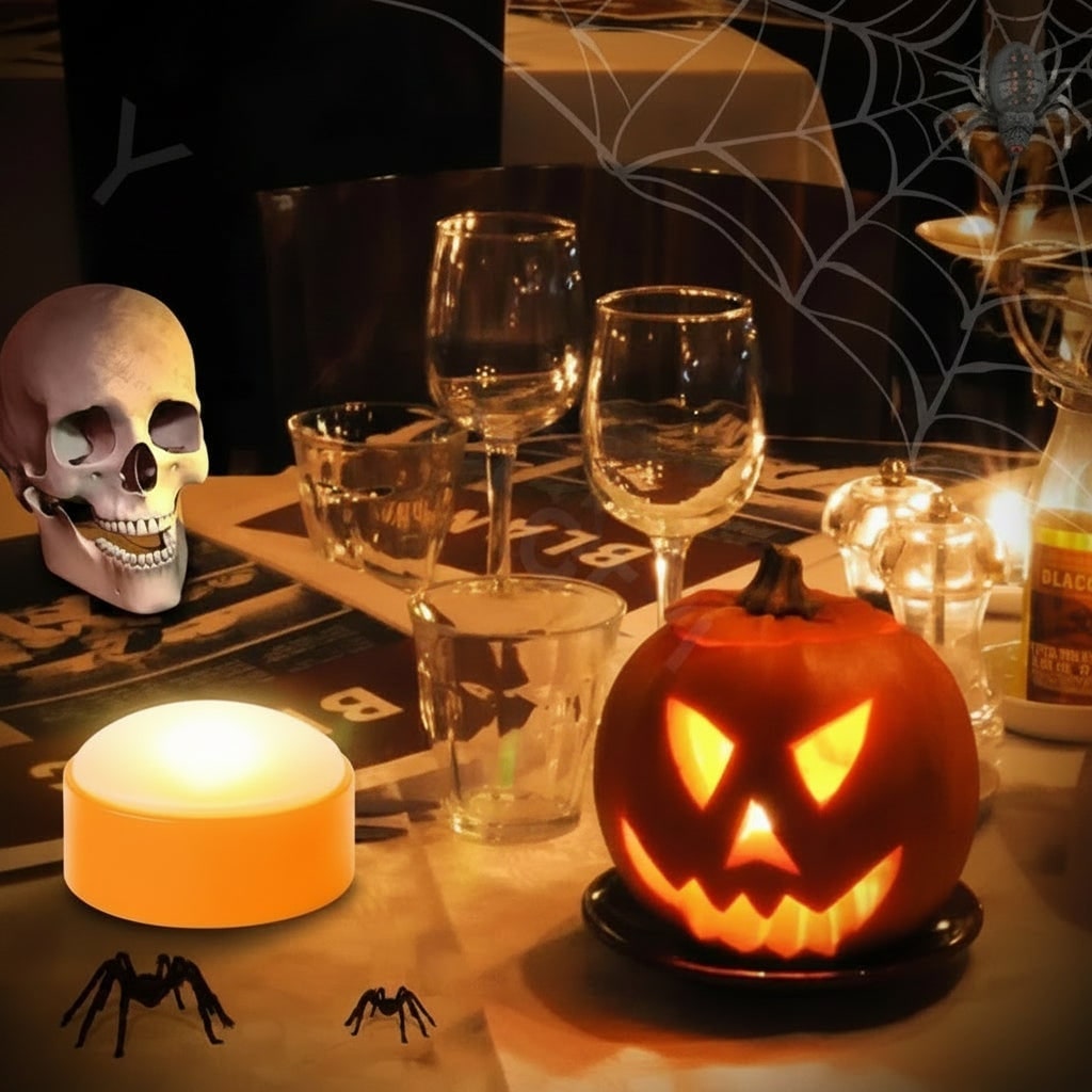 Halloween Pumpkin Lights Battery Operated LED Puck with Remote Control for Party Decoration - Image 4