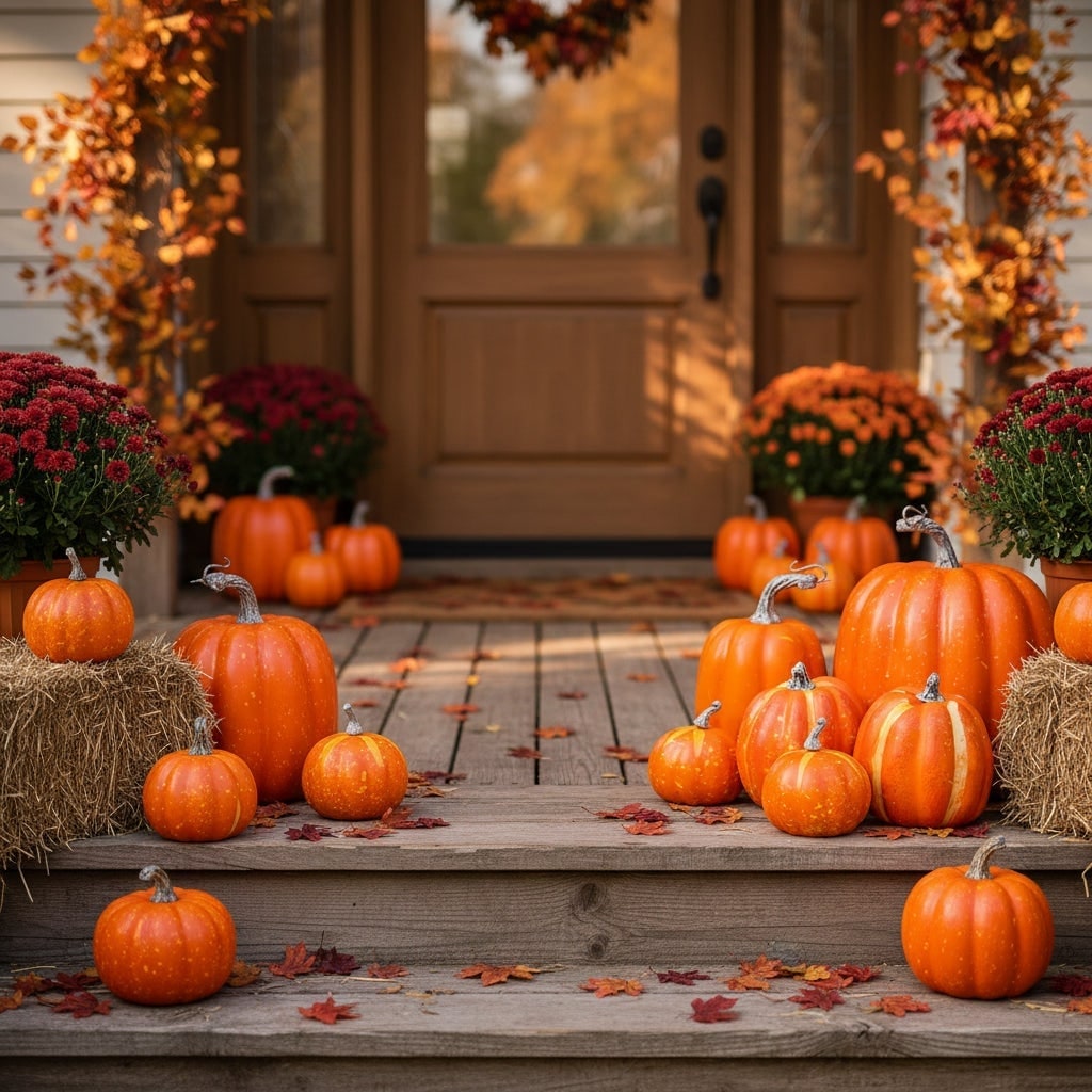 Halloween Pumpkins Artificial Decorative Set of 7 in Various Sizes for Indoor Outdoor Autumn - Image 1