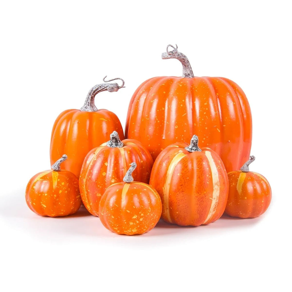 Halloween Pumpkins Artificial Decorative Set of 7 in Various Sizes for Indoor Outdoor Autumn - Image 2