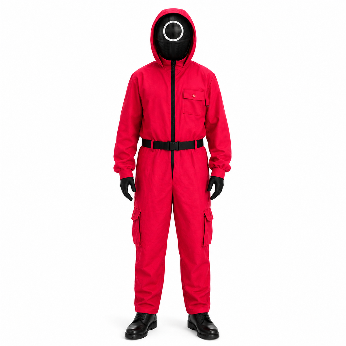 Halloween Red Hooded Jumpsuit Costume with Belt Gloves and Geometric for Kids' Cosplay Party - Image 2