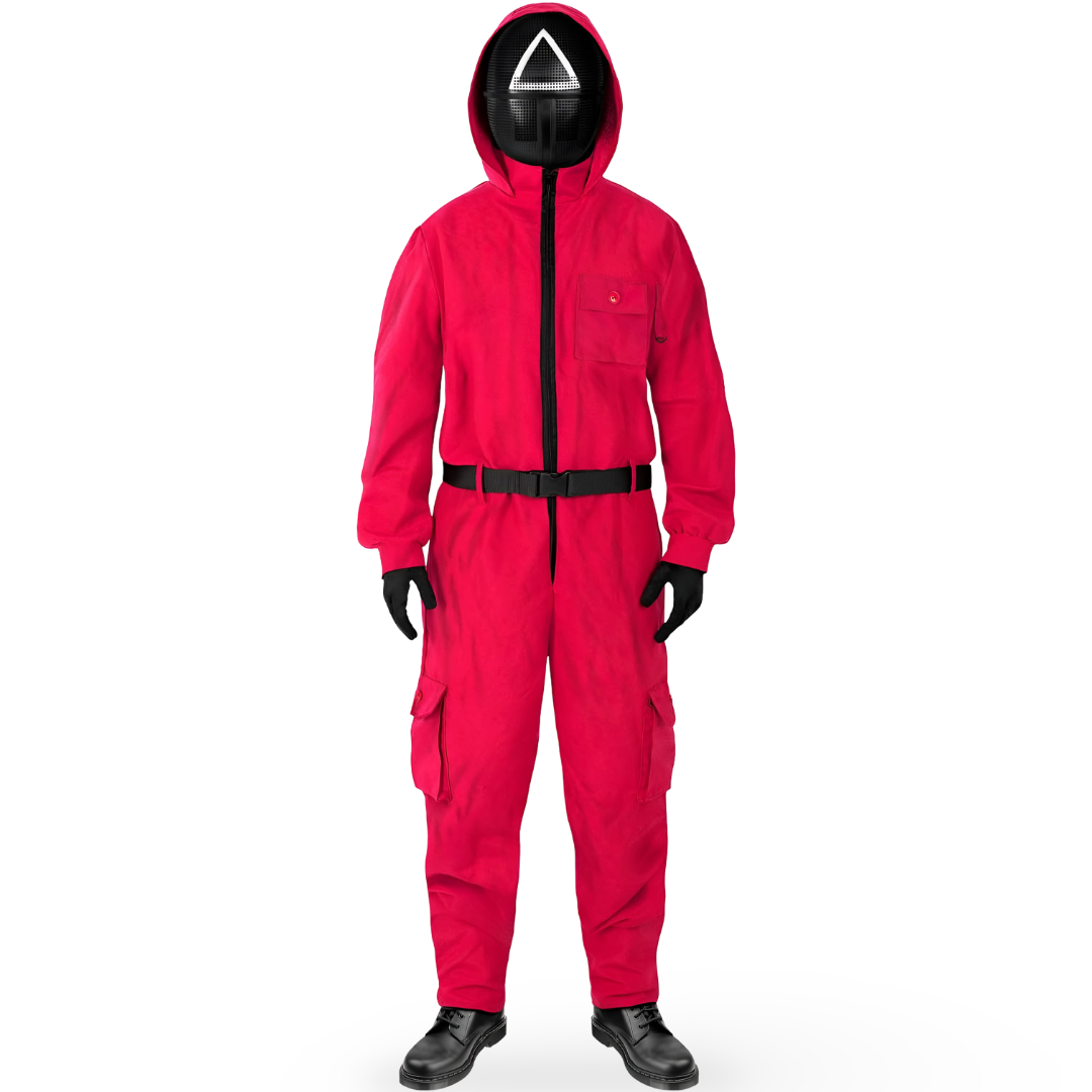 Halloween Red Hooded Jumpsuit Costume with Belt Gloves and Geometric for Kids' Cosplay Party - Image 4