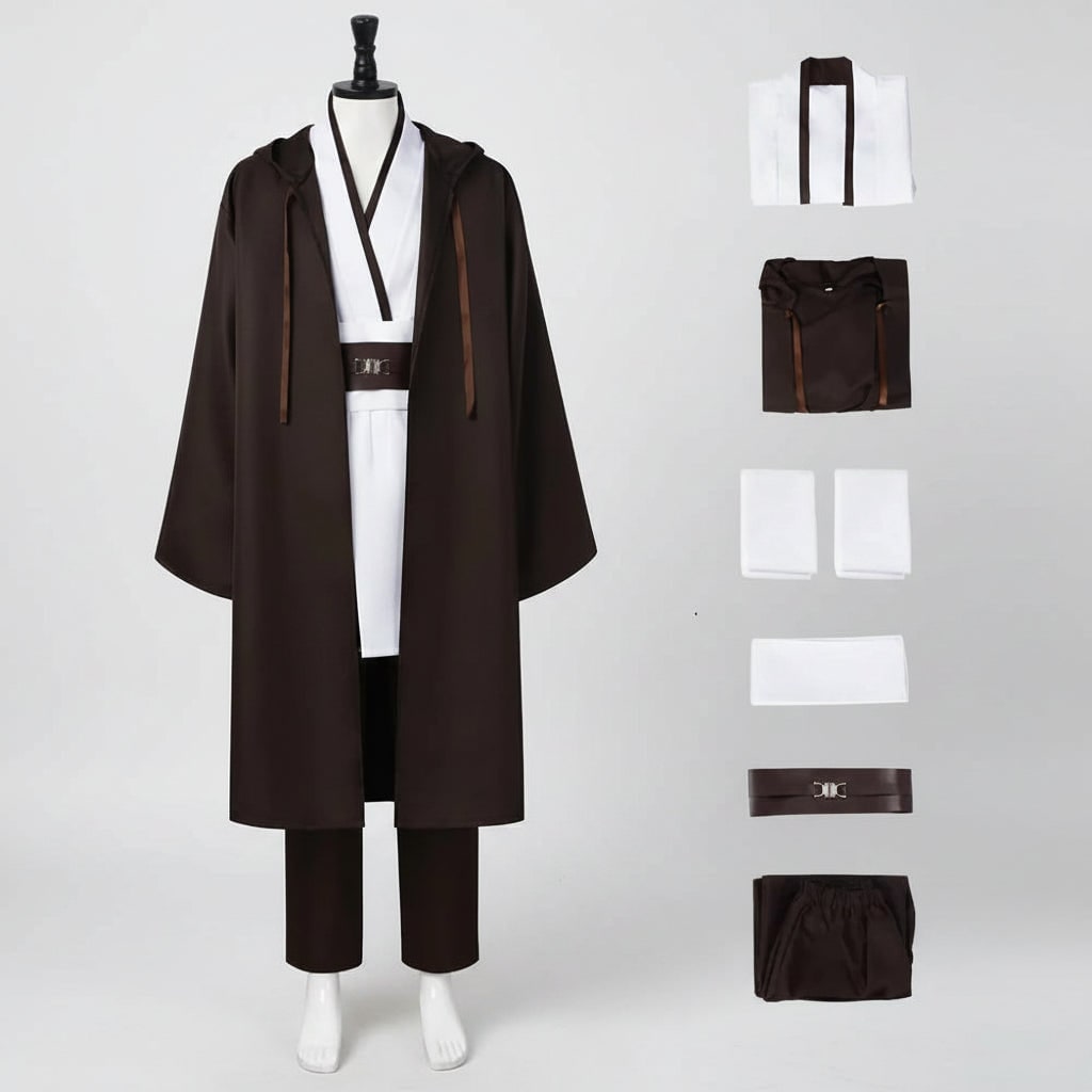 Halloween Space Warrior Costume with Hooded Robe, Tunic, Sash and Belt - Image 2