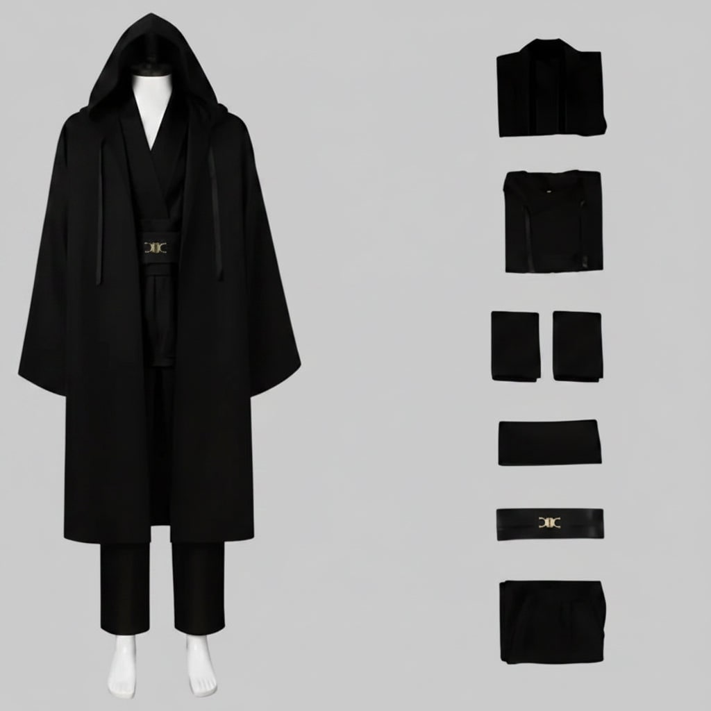 Halloween Space Warrior Costume with Hooded Robe, Tunic, Sash and Belt - Image 3