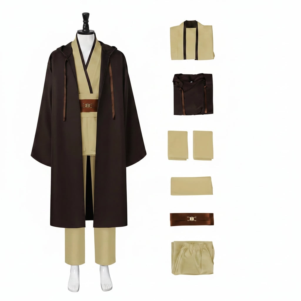 Halloween Space Warrior Costume with Hooded Robe, Tunic, Sash and Belt - Image 4