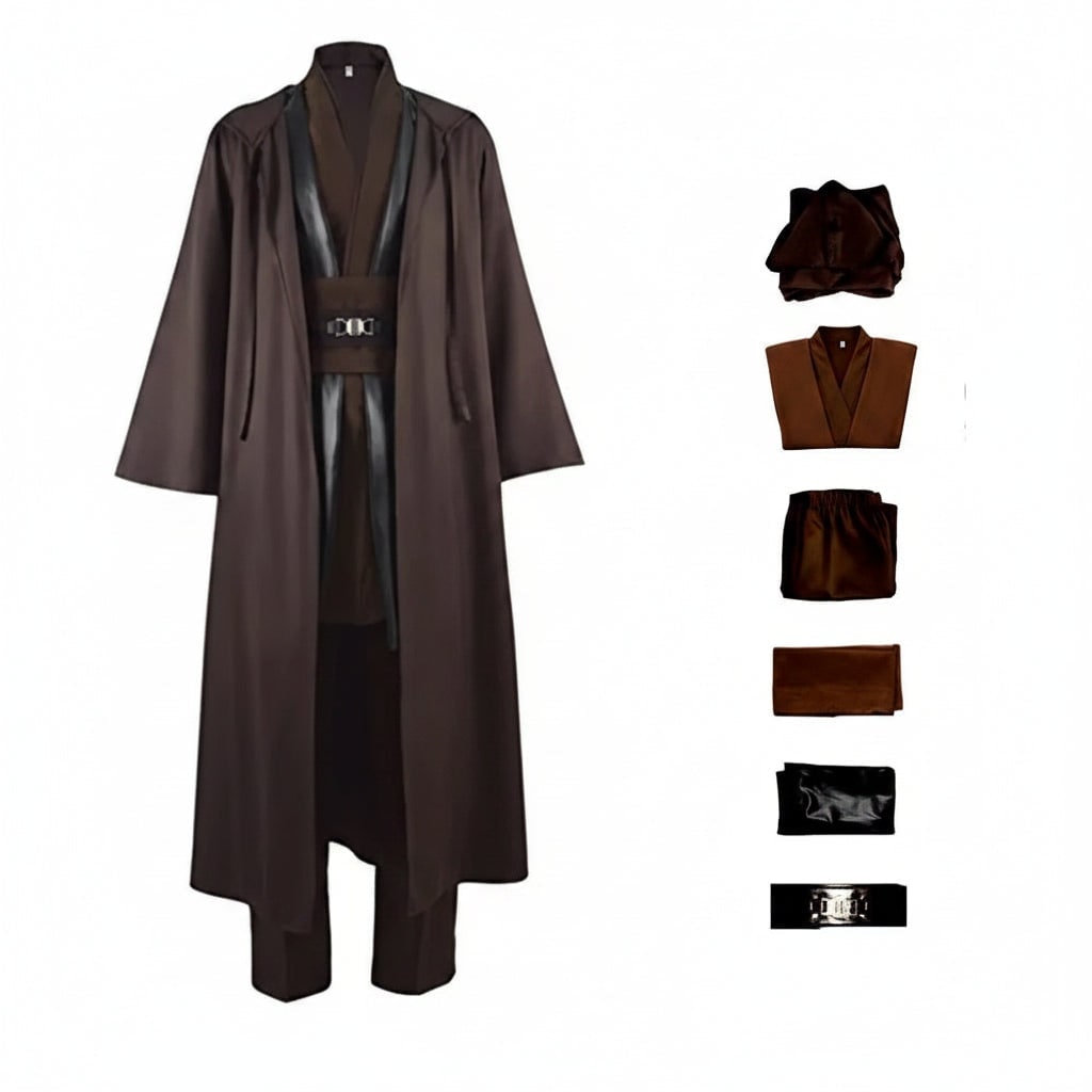 Halloween Space Warrior Costume with Hooded Robe, Tunic, Sash and Belt - Image 5