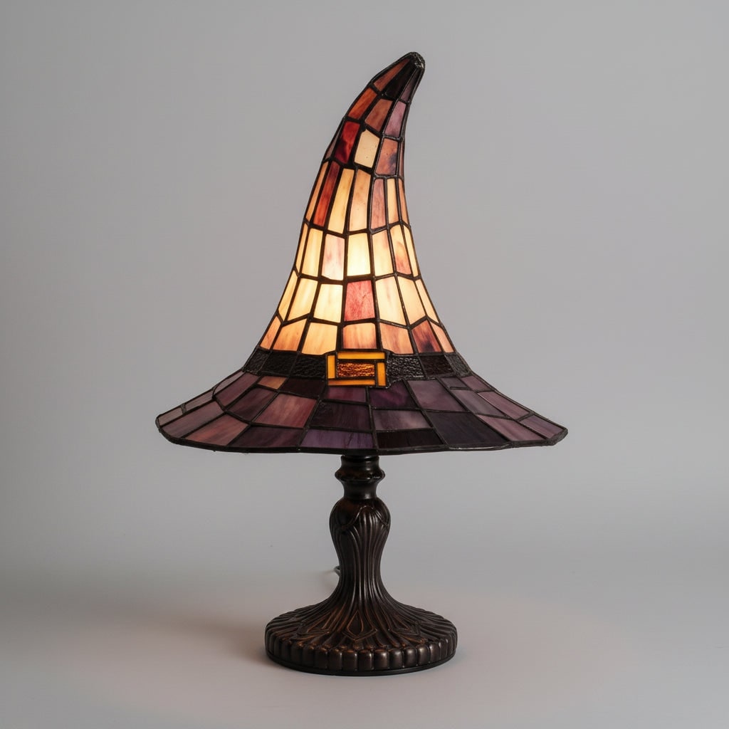 Halloween Stained Glass Witch Hat Table Lamp with Mid-Century Bedside Design - Image 1