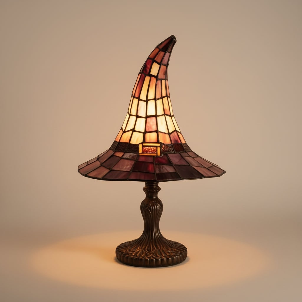 Halloween Stained Glass Witch Hat Table Lamp with Mid-Century Bedside Design - Image 2