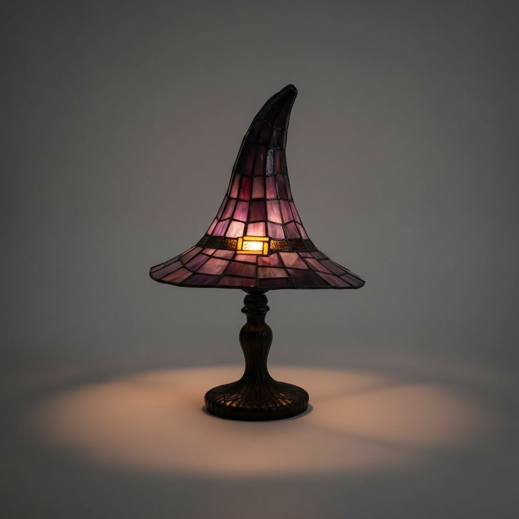 Halloween Stained Glass Witch Hat Table Lamp with Mid-Century Bedside Design - Image 3