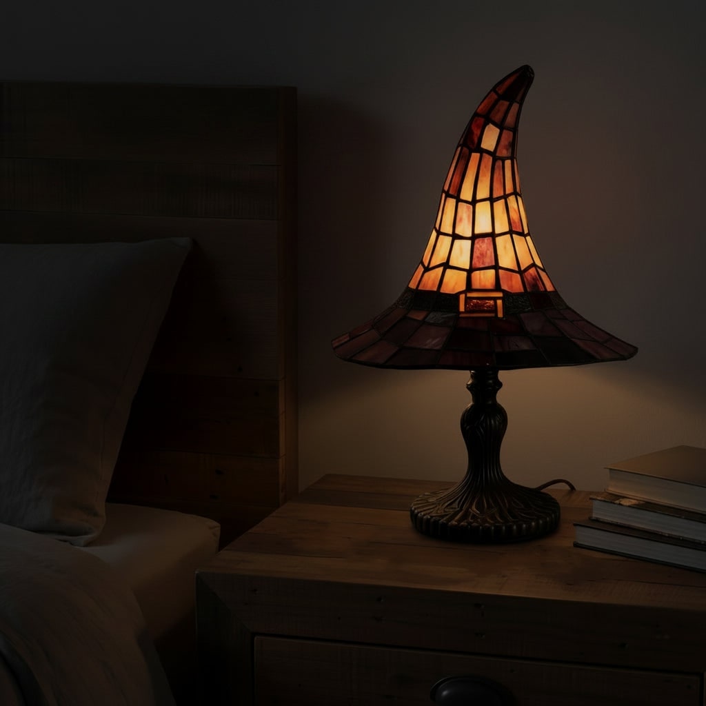 Halloween Stained Glass Witch Hat Table Lamp with Mid-Century Bedside Design - Image 5