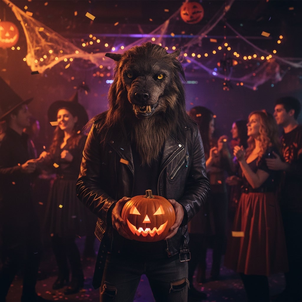Halloween Werewolf Mask with Realistic Faux Fur Sharp Fangs and Yellow Eyes - Image 2