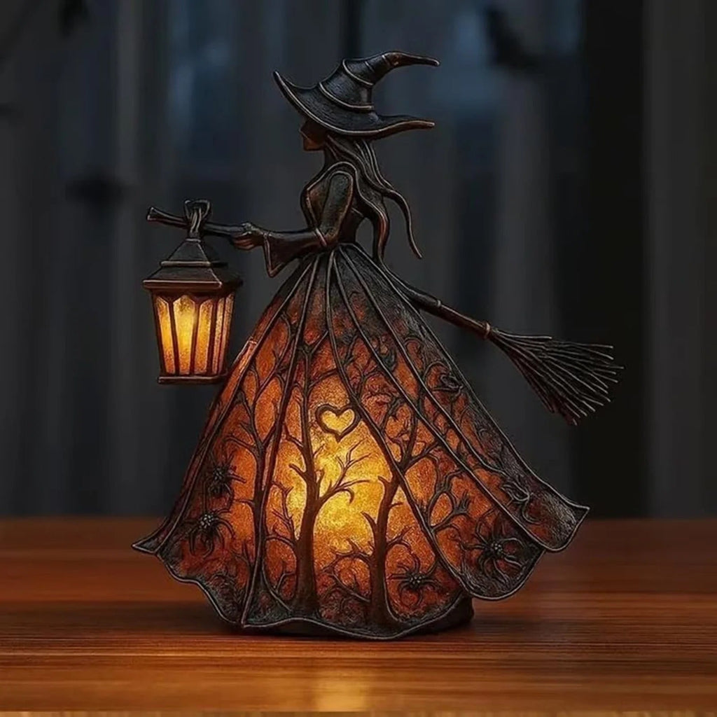 Halloween Witch Decoration Figurine with LED Lantern and Broomstick for Party - Image 3