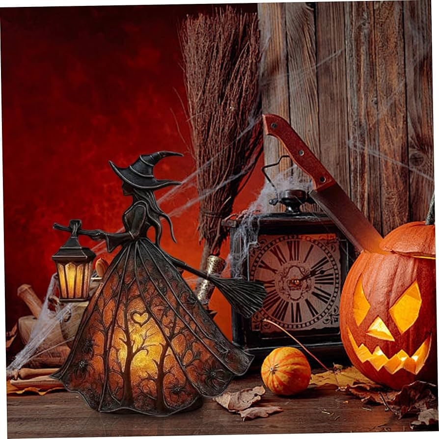 Halloween Witch Decoration Figurine with LED Lantern and Broomstick for Party - Image 6