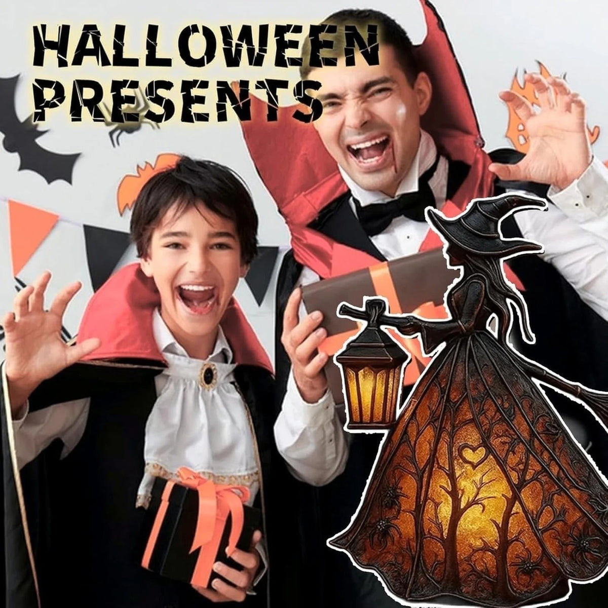 Halloween Witch Decoration Figurine with LED Lantern and Broomstick for Party - Image 8