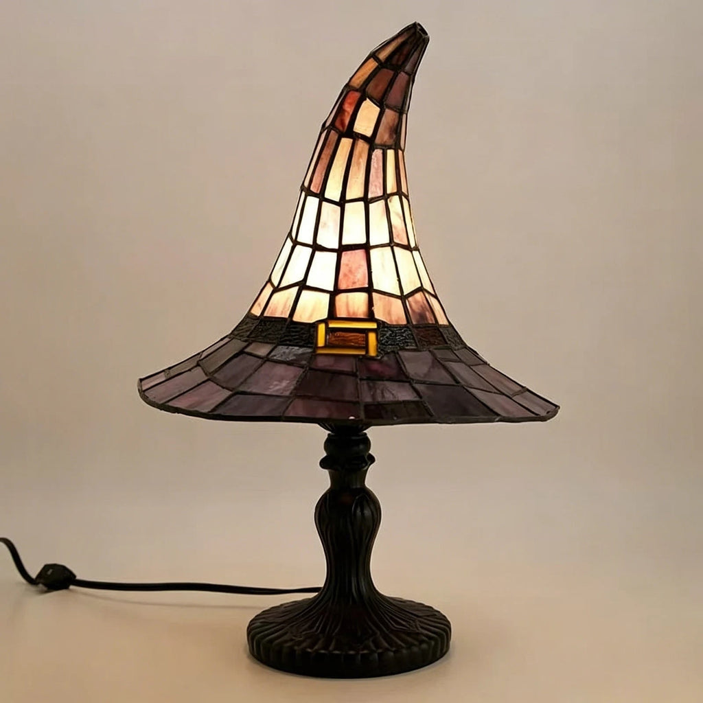Halloween Witch Hat Stained Glass Table Lamp with Bronze Base and USB Powered Warm Light - Image 4