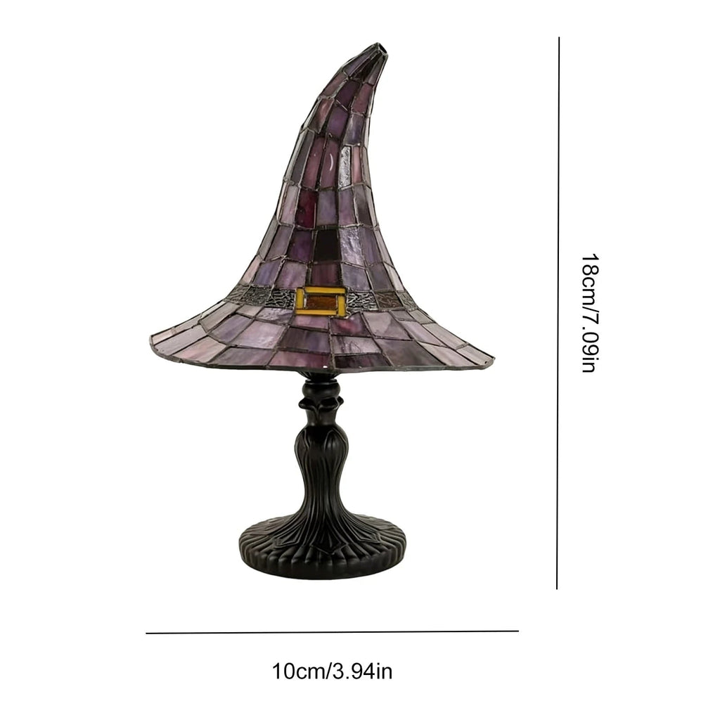 Halloween Witch Hat Stained Glass Table Lamp with Bronze Base and USB Powered Warm Light - Image 5