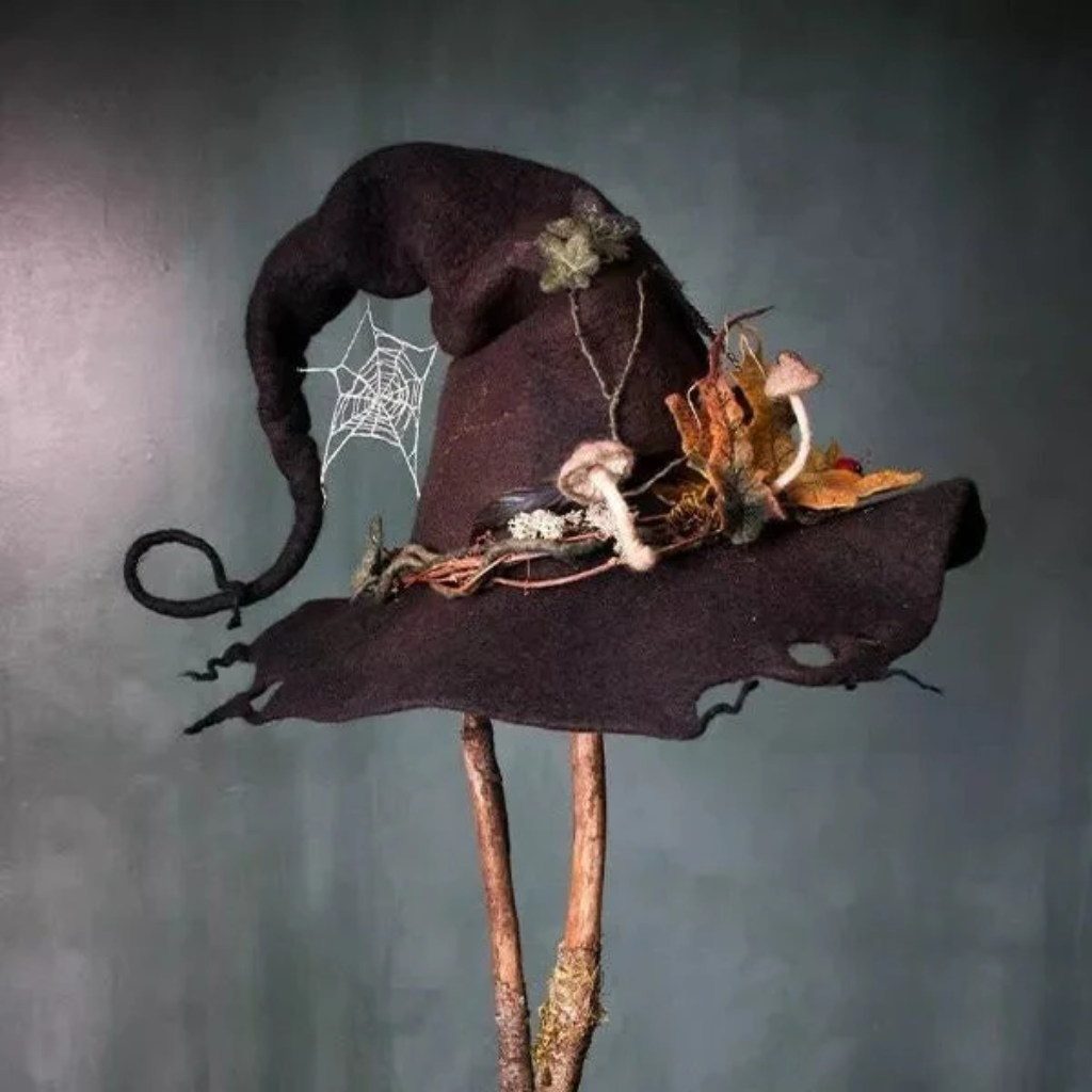 Halloween Witch Hat with Spiderweb Embroidery and Floral Design for Costume Party - Image 4