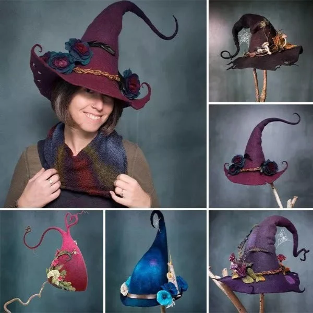 Halloween Witch Hat with Spiderweb Embroidery and Floral Design for Costume Party - Image 5